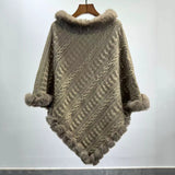 Fur Collar Oversized Knit Pullover Shawl Cloak Bigbuy