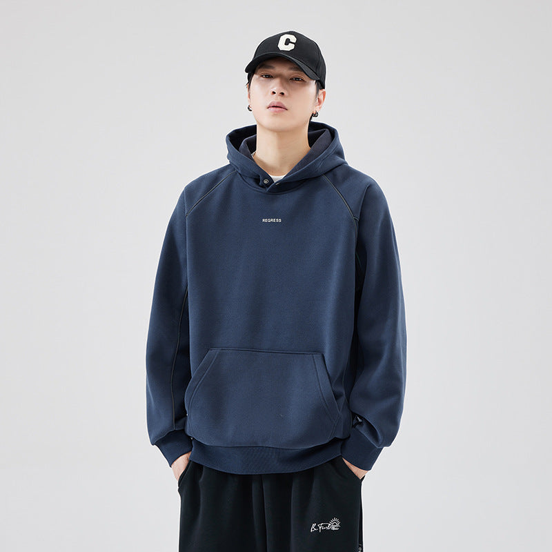 Autumn And Winter New Heavy Hooded Sweater Men's Fleece-lined Thickened Versatile Pullover Top Bigbuy