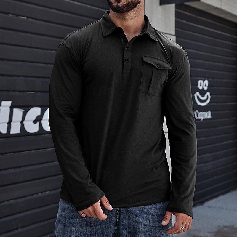 Lapel European And American Men's Shirt Solid Color Long Sleeve Bigbuy