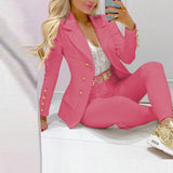 Women's Solid Color Notch Lapel Suit Set, Slim Fit Blazer With Pocket & Trousers, Formal Office Pant Suit Bigbuy
