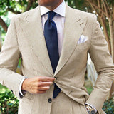 Men's Seersucker Striped Suit Two-piece Suit Bigbuy