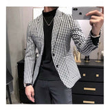Casual Slim-fit Black And White Plaid Artistic Youth Fashion Jacket Bigbuy