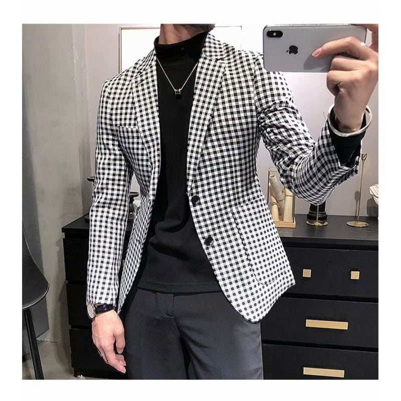 Casual Slim-fit Black And White Plaid Artistic Youth Fashion Jacket Bigbuy