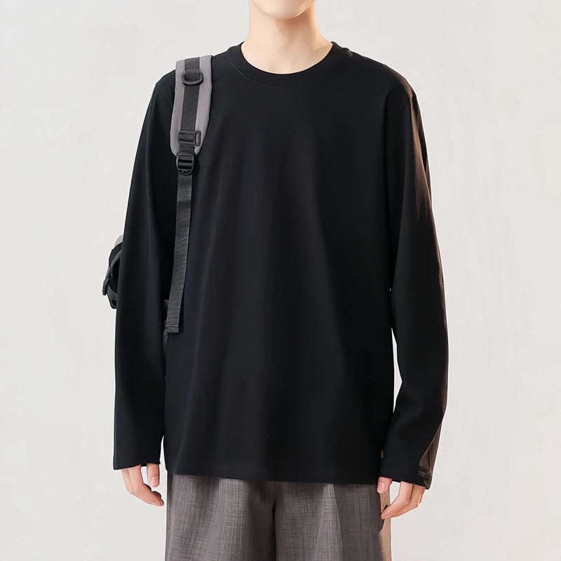 Men's Round Neck Thickened Inner Bottoming Shirt Solid Color Loose-fitting Versatile Top Bigbuy