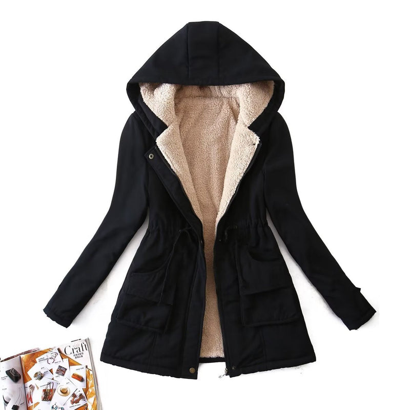 Loose Drawstring Waist-tight Parka Style Padded Hooded Cotton Coat Bigbuy