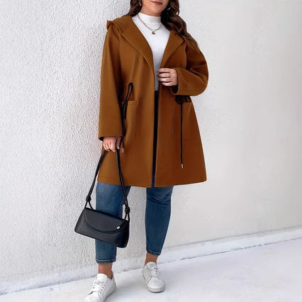 Solid Color Drawstring Pocket Elegant Coat Bigbuy