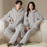 Plush Couple Pajamas Women's Winter Casual Zipper Hooded Outerwear Men's Homewear Suit Bigbuy