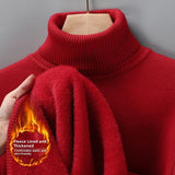 Men's Versatile Knitted Turtleneck Solid Color With Fur Sweater Bigbuy