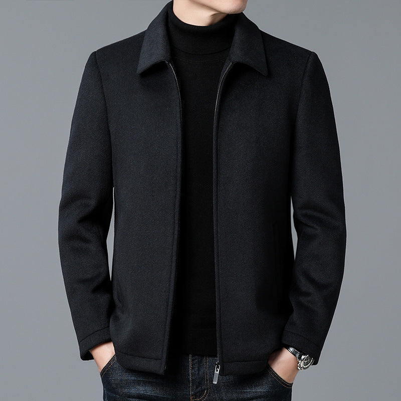 Men's Casual Polo Collar Woolen Jacket Woolen Coat Men's Clothing Bigbuy
