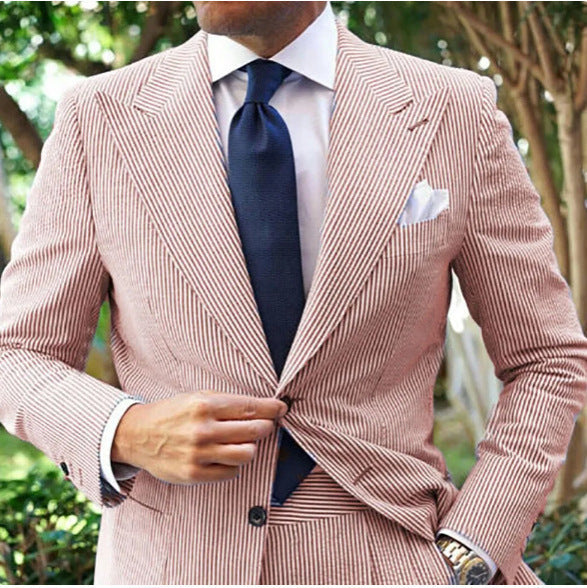 Men's Seersucker Striped Suit Two-piece Suit Bigbuy