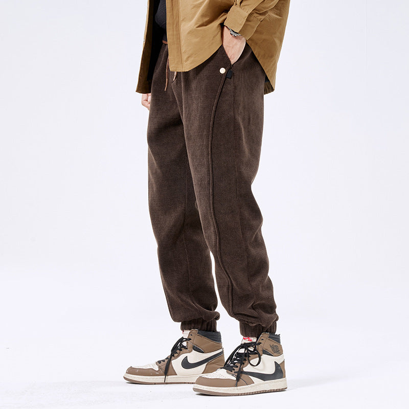 Autumn And Winter Ankle-tied Japanese Corduroy Retro Casual Sports Pants Men Bigbuy