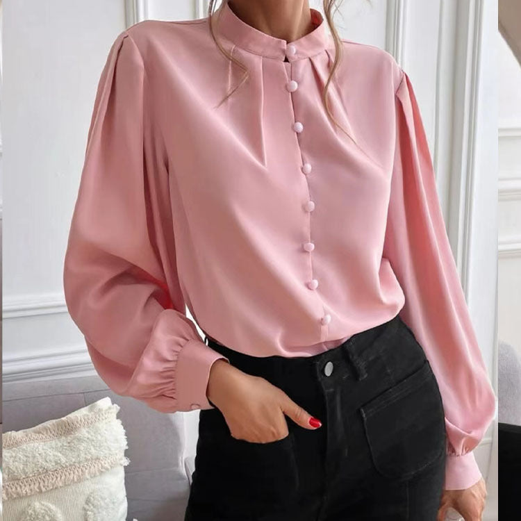 Women's Long-sleeved Single-row Button Loose Top Bigbuy