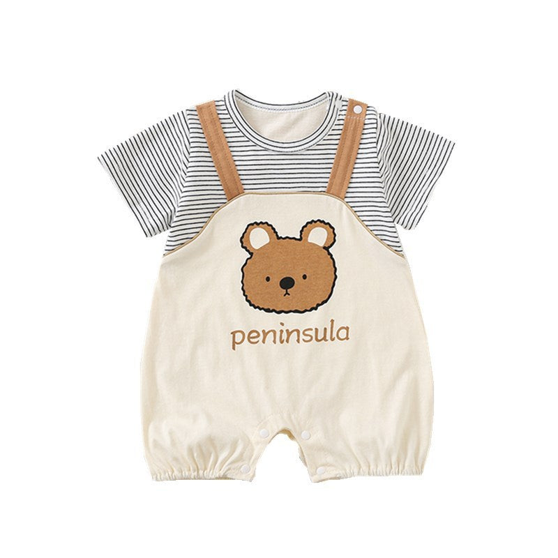 Cartoon Bear Print Baby Short Sleeve Rompers Bigbuy