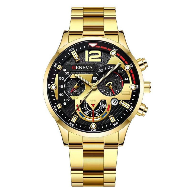 Men's Business Fashion Three-eye Single Calendar Steel Watch Bracelet Cross Bracelet Suit Bigbuy