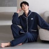 Flannel Thick Warm Long Sleeves Coral Fleece Couple Pajamas Suit Bigbuy
