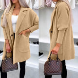 Lapel Button Pocket Women's Plush Coat Bigbuy