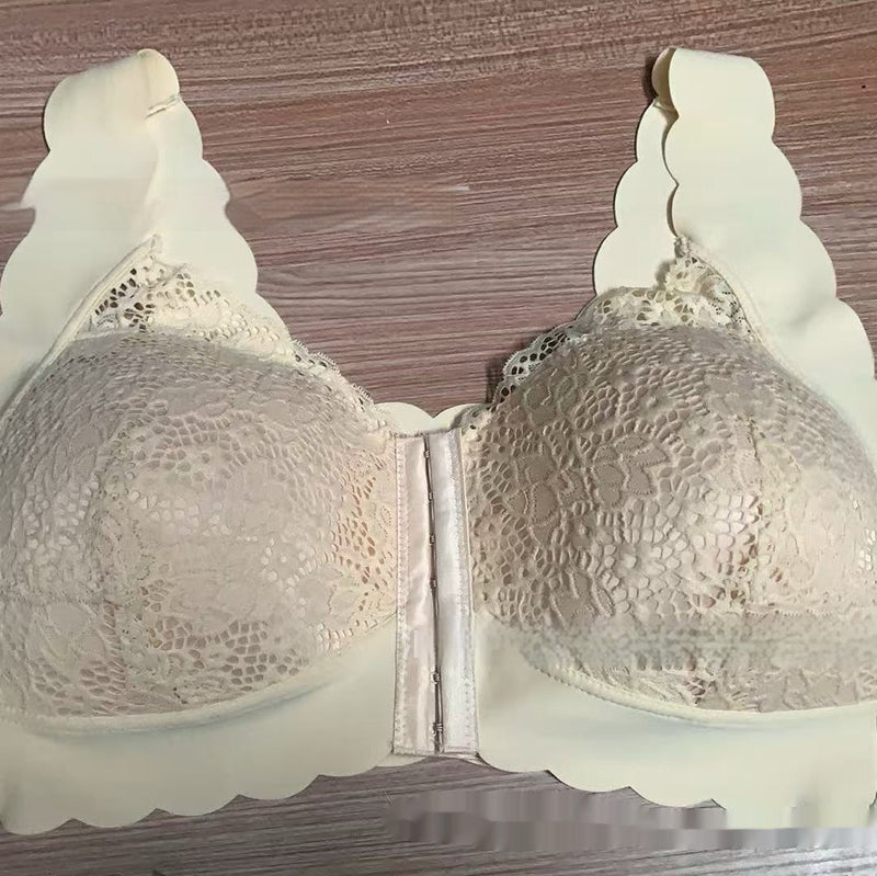 French Style Lace Thin Gathering Bra Front Buckle Large Size Without Steel Ring Breathable Bigbuy