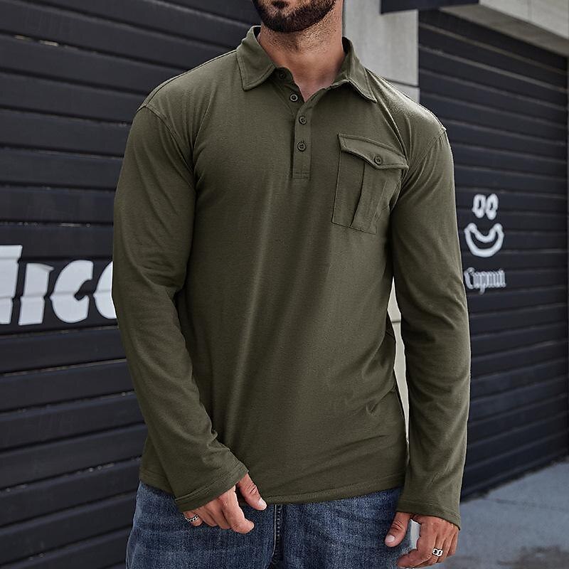 Lapel European And American Men's Shirt Solid Color Long Sleeve Bigbuy