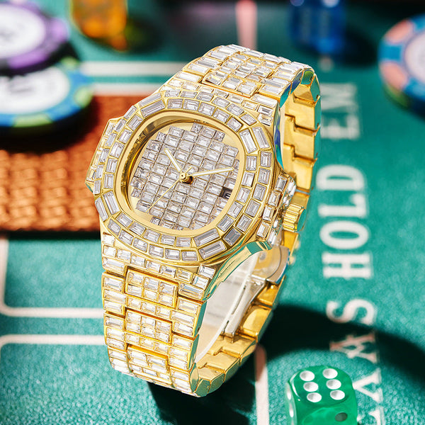 Full Square Diamond Casual Trend Waterproof Calendar Quartz Watch Bigbuy