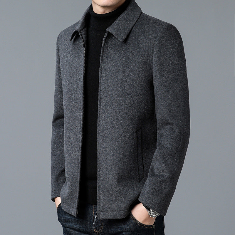 Men's Casual Polo Collar Woolen Jacket Woolen Coat Men's Clothing Bigbuy
