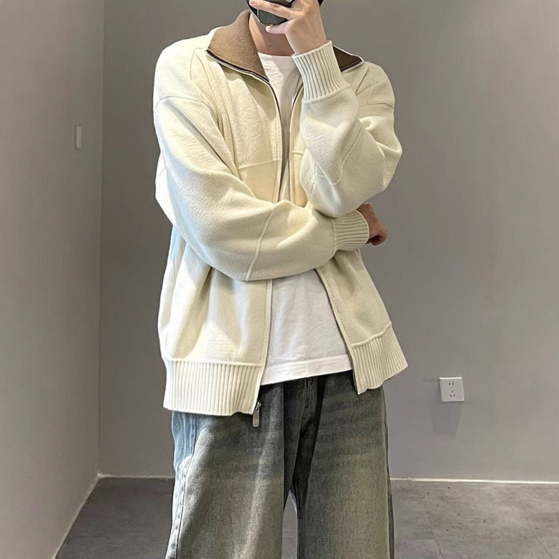 Barne Style Contrast Color Knitted Cardigan Sweater For Men Bigbuy