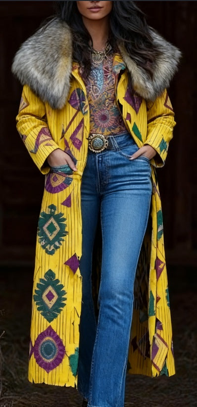 Fashion Retro Women's Coat, Warm Printed Long Coat Bigbuy