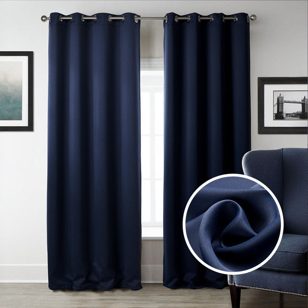 Dark Blue Bedroom Blackout Fabric Printed Curtains Bigbuy