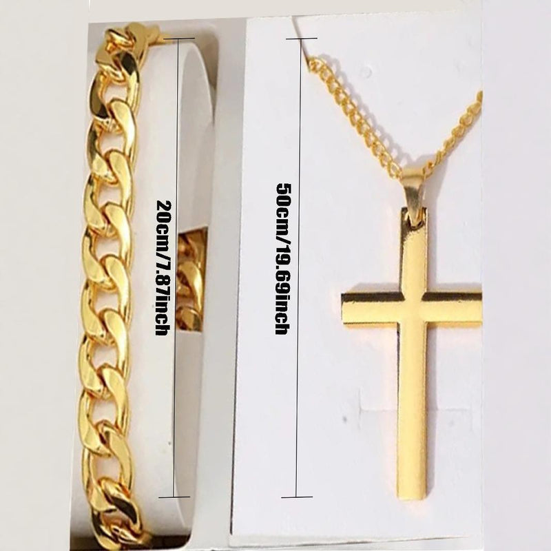 Men's Business Fashion Three-eye Single Calendar Steel Watch Bracelet Cross Bracelet Suit Bigbuy