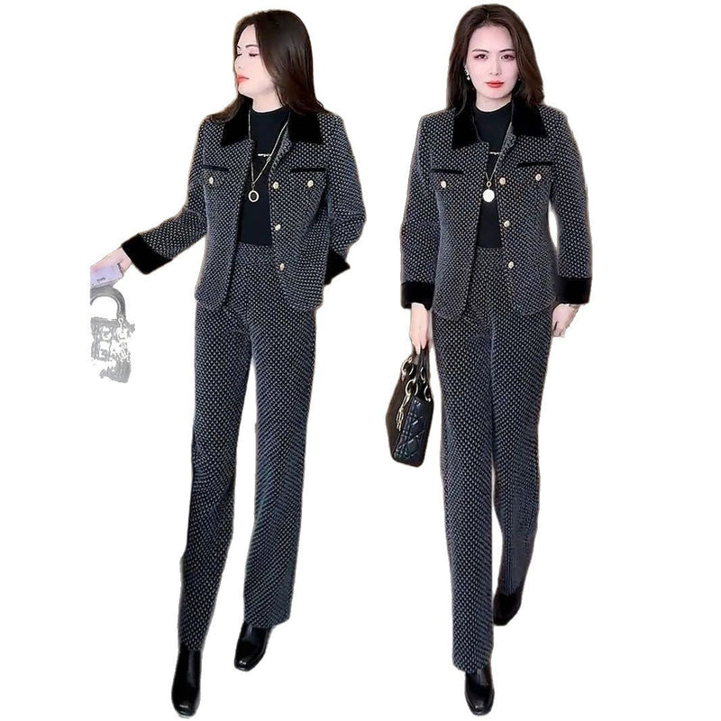 Short Coat Wide Leg Pants Two-piece Set Bigbuy