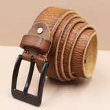 Korean Style Personality Top Layer Leather Pin Buckle Black Buttons Men's Leather Belt Bigbuy