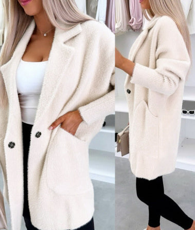 Lapel Button Pocket Women's Plush Coat Bigbuy