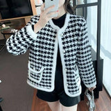 New Plaid Mink Velvet Coat Loose Flattering Knit Cardigan Sweater Bigbuy