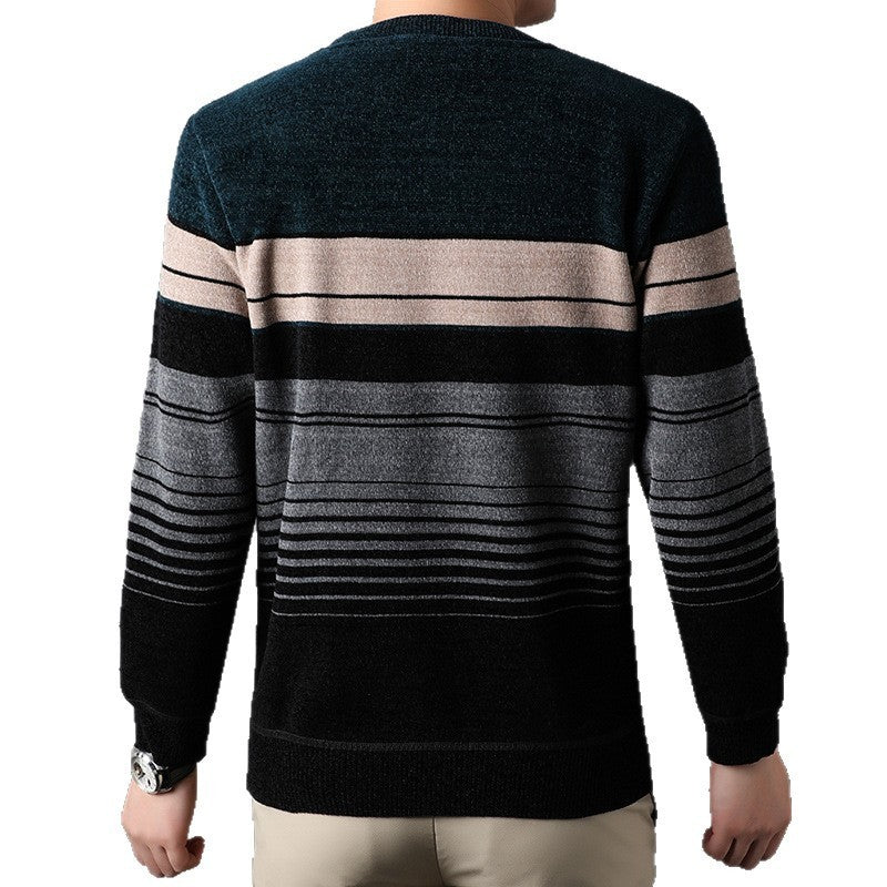 Fleece-lined Thickened Striped Fashion Pullover Base Knitwear Bigbuy