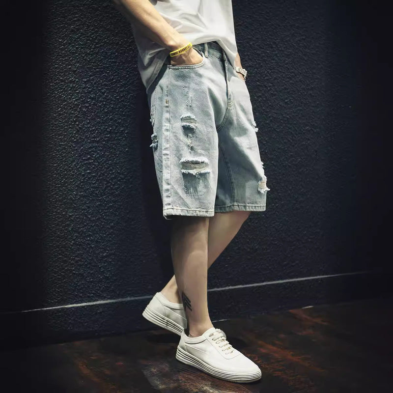 Ripped Denim Outer Wear Fifth Pants Bigbuy