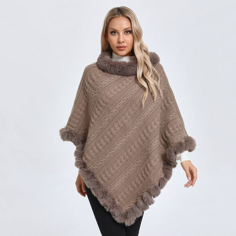 Fur Collar Oversized Knit Pullover Shawl Cloak Bigbuy