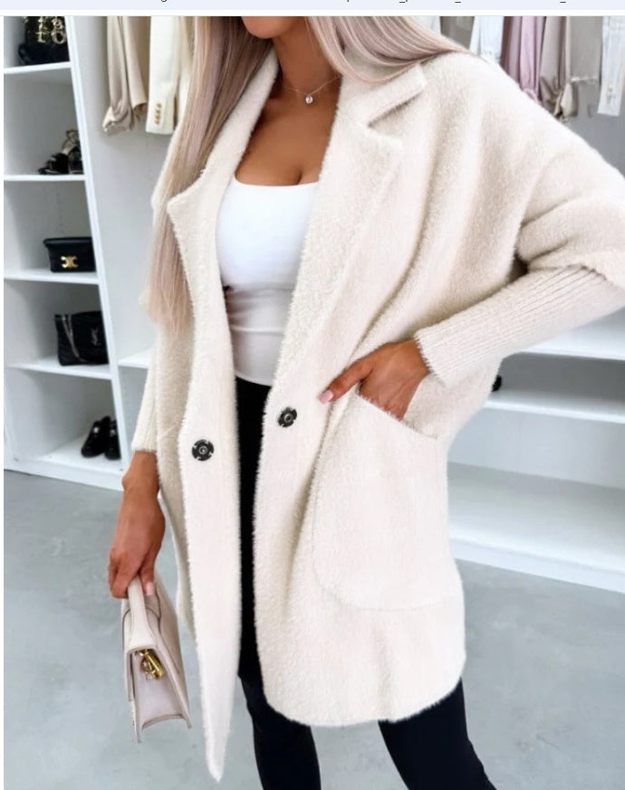 Lapel Button Pocket Women's Plush Coat Bigbuy