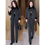 Short Coat Wide Leg Pants Two-piece Set Bigbuy