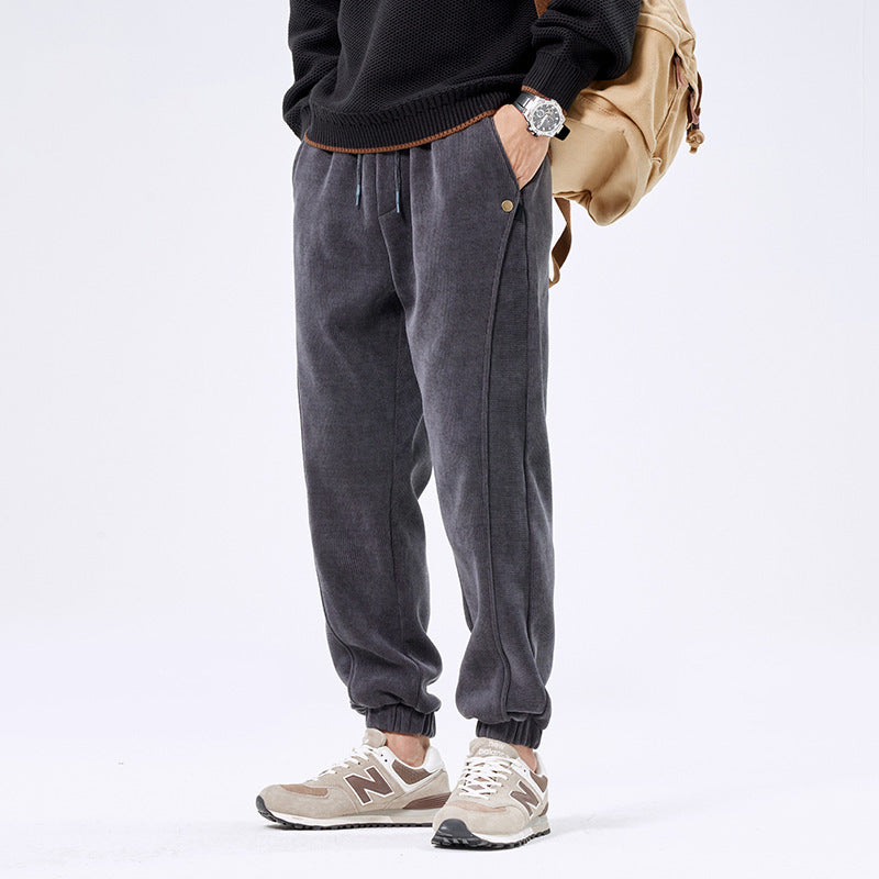 Autumn And Winter Ankle-tied Japanese Corduroy Retro Casual Sports Pants Men Bigbuy