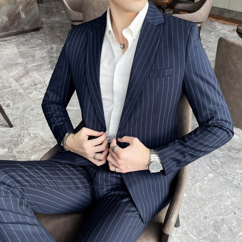 Men's Stripe Trendy Casual Handsome Two-piece Suit Bigbuy