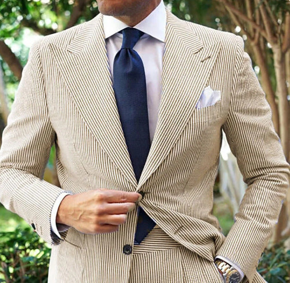Men's Seersucker Striped Suit Two-piece Suit Bigbuy