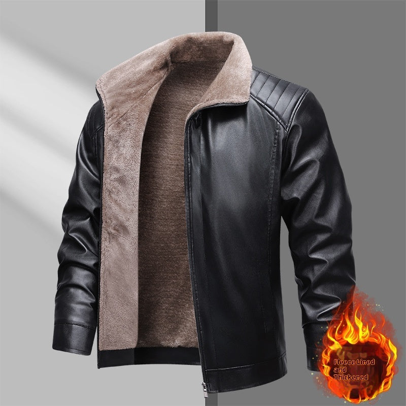Fleece-lined Thickened Real Leather Men's Fur Jacket Bigbuy