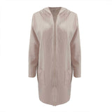 Women's Textured Hooded Longline Jacket, Solid Color Casual Oversized Top With Pockets For Fall & Winter Bigbuy