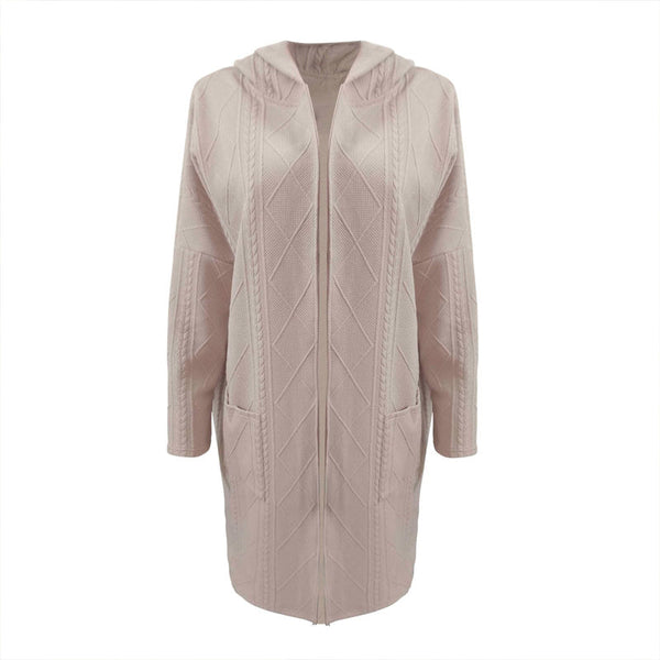 Women's Textured Hooded Longline Jacket, Solid Color Casual Oversized Top With Pockets For Fall & Winter Bigbuy