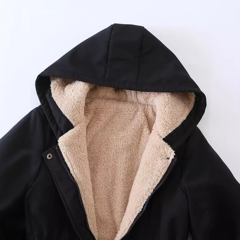 Loose Drawstring Waist-tight Parka Style Padded Hooded Cotton Coat Bigbuy