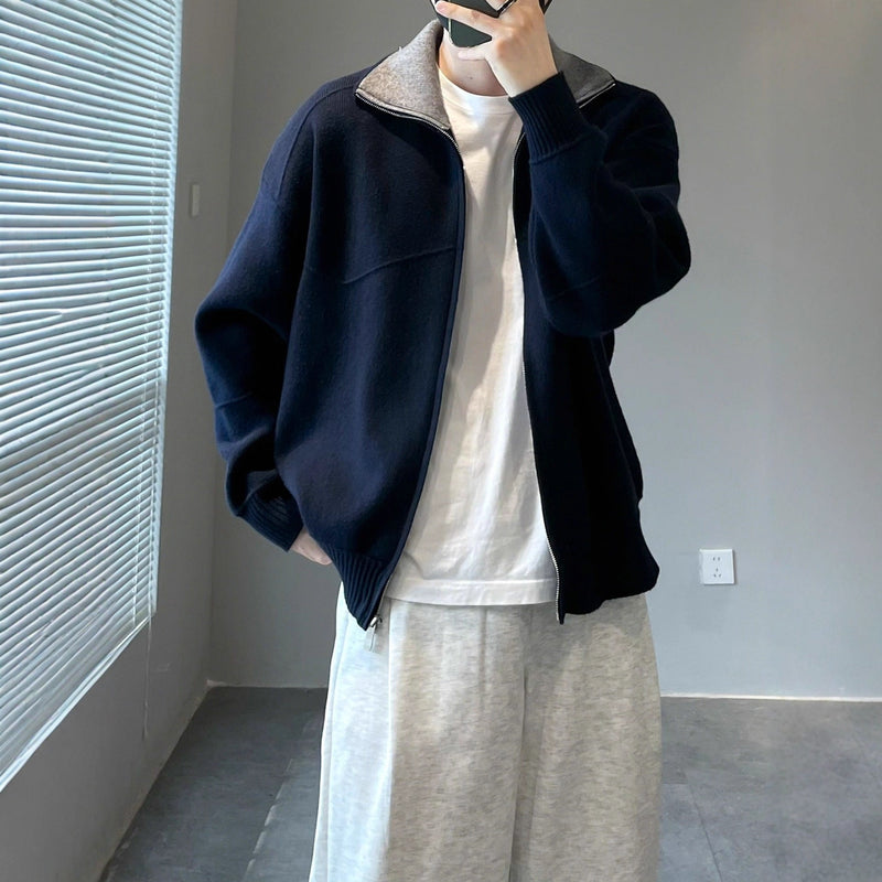 Barne Style Contrast Color Knitted Cardigan Sweater For Men Bigbuy