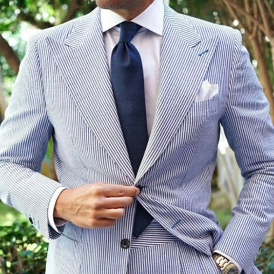 Men's Seersucker Striped Suit Two-piece Suit Bigbuy