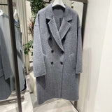 Gray Double Breasted Slimming Woolen Coat Outerwear Bigbuy