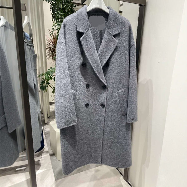 Gray Double Breasted Slimming Woolen Coat Outerwear Bigbuy