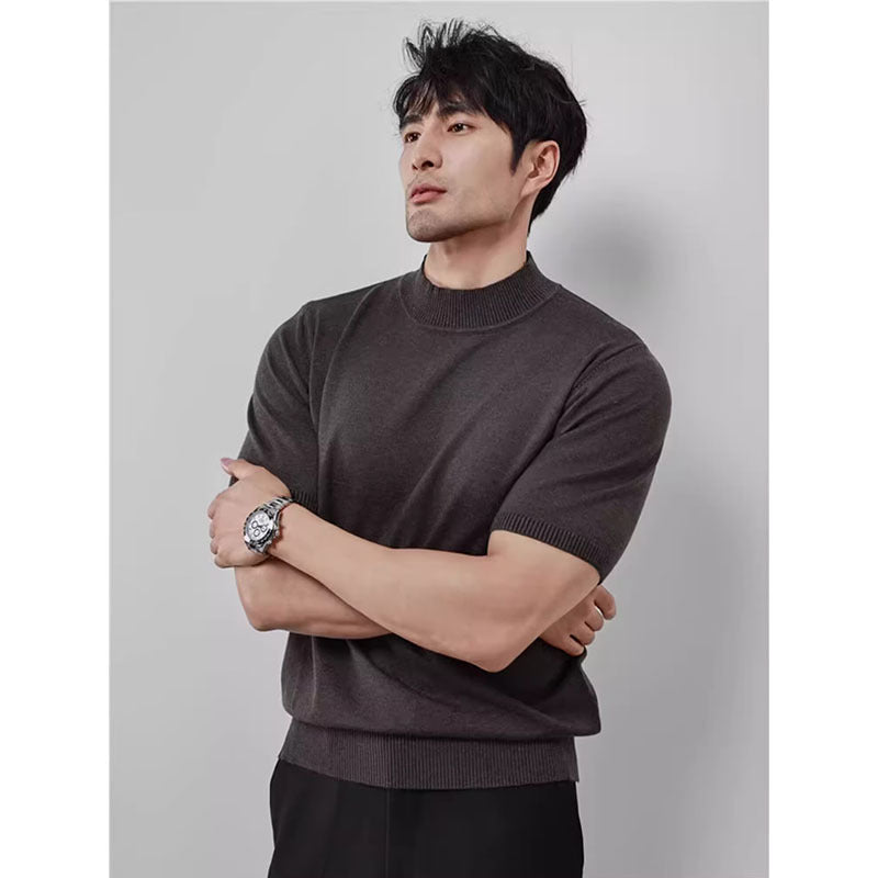 Knitwear Men's Ice Silk Half Turtleneck Solid Color Bigbuy