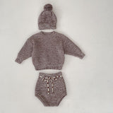 Infant Baby Girl Mixed Color Thick Needle Pullover Pants Pullover Fur Ball Knitted Hat 3-piece Set Bigbuy